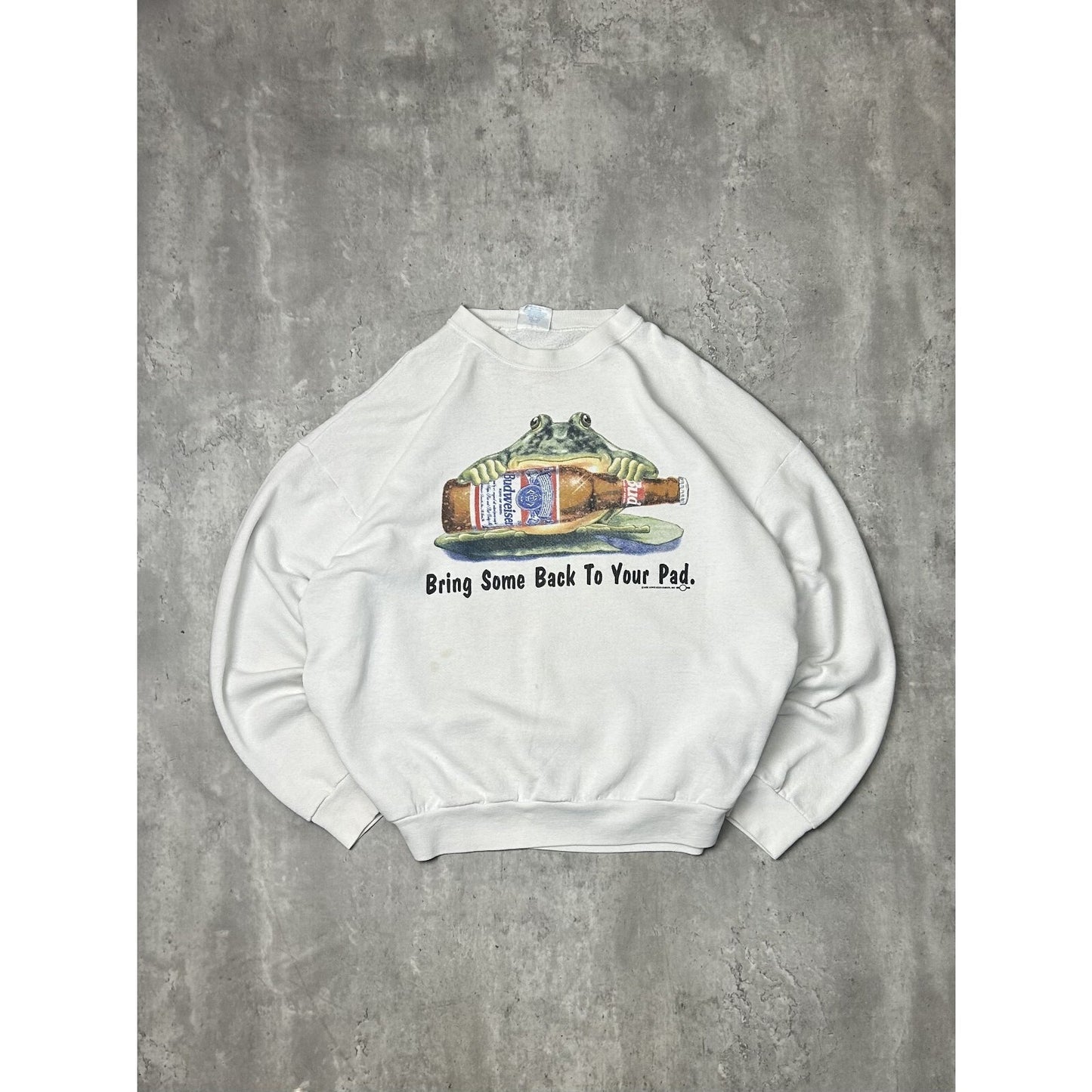 Vintage 90s Budweiser Bring Some Back To Your Pad Frog Sweatshirt Size XL