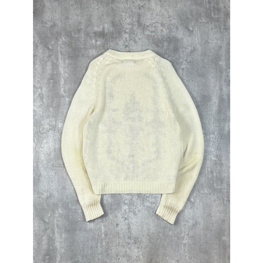 Vintage 1960s Sigallo Abstract Design Pull Over Knit Sweater Size Medium Beige