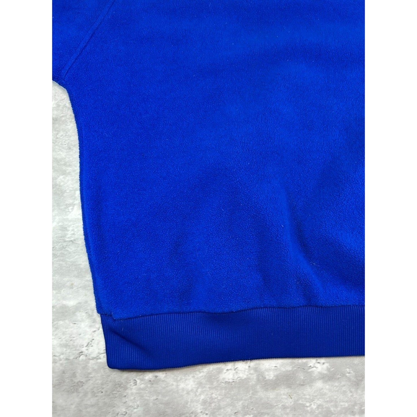 Vintage 80s Adidas Embroidered Spellout 1/4 Zip Fleece Sweatshirt Size XL Blue