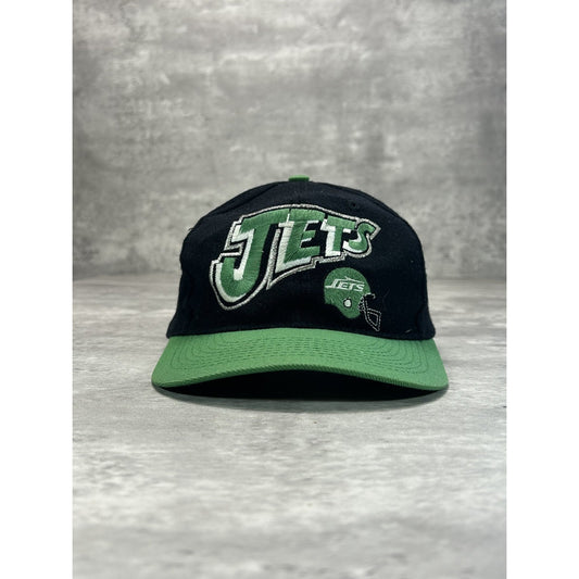 Vintage 90s New York Jets NFL Embroidered Spellout Helmet Snapback Hat OSFA