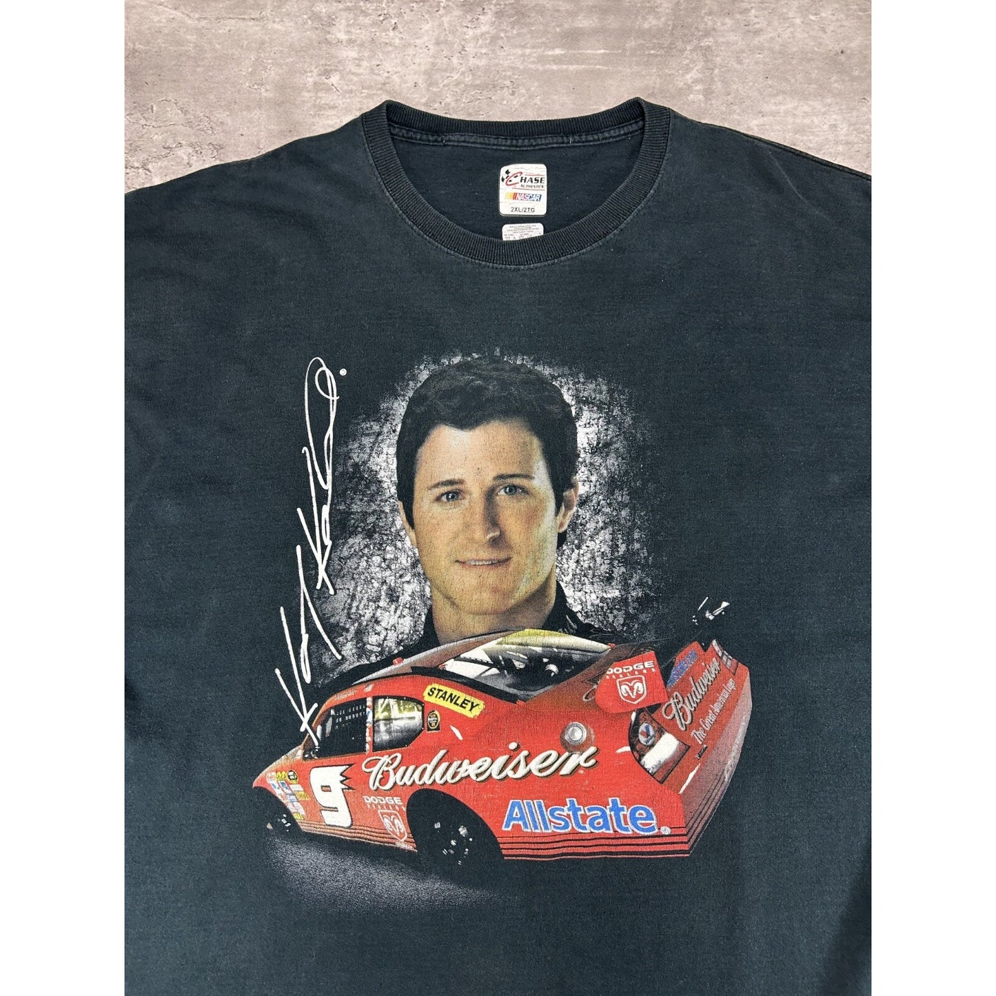 Kasey Kahne #9 Nascar Budweiser Portrait Graphic T-Shirt Size 2XL Black