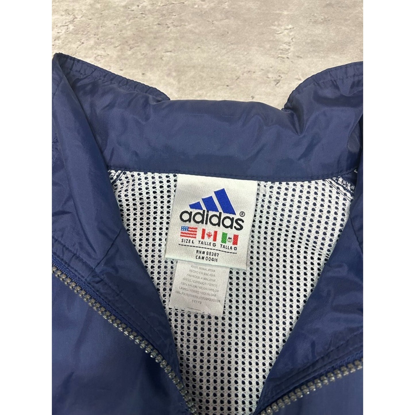 Vintage 90s Adidas Embroidered Logo Nylon Windbreaker Jacket Size Large Blue