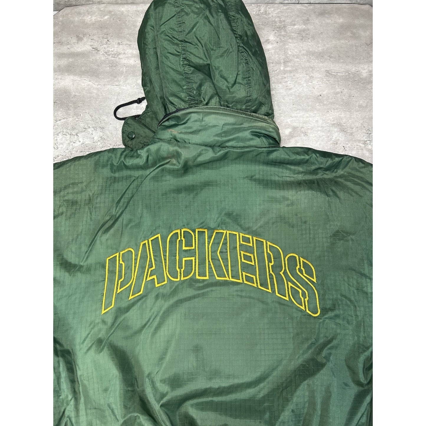 Vintage 90s Green Bay Packers NFL Insulated Full Zip Hooded Jacket Size Large
