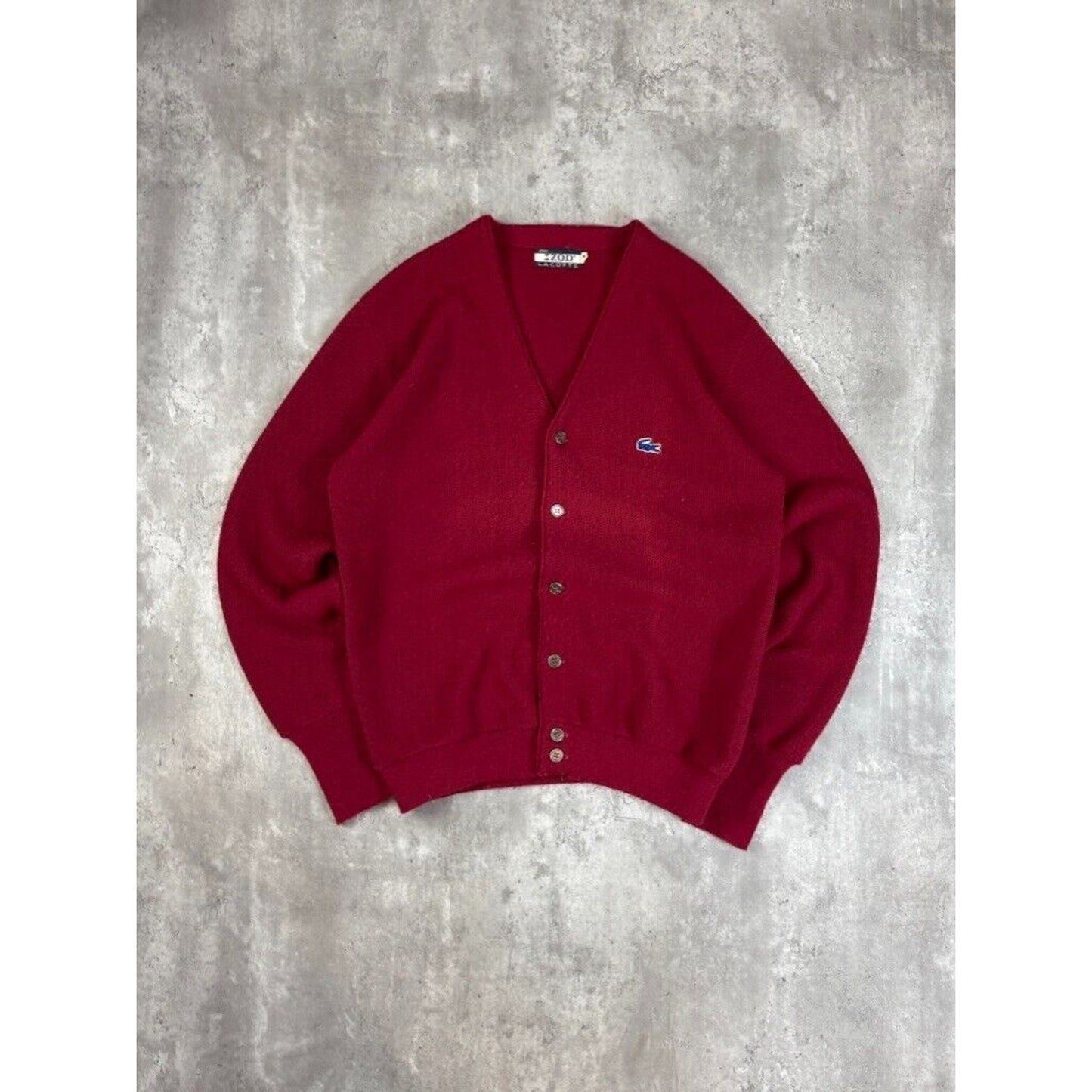Vintage 1980s Izod Lacoste Embroidered Logo Cardigan Knit Sweater Size Medium