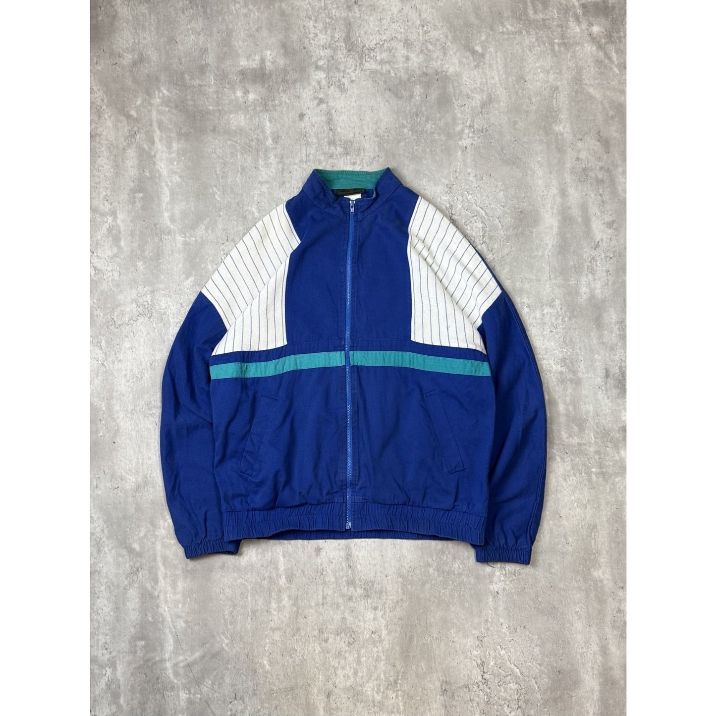 Vintage 90s Abercombie & Fitch Striped Full Zip Bomber Jacket Size Medium Blue