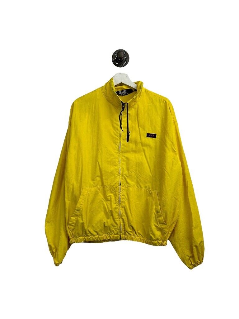 Vintage 90s Polo Sport Embroidered Nylon Windbreaker Jacket Size Medium  Yellow