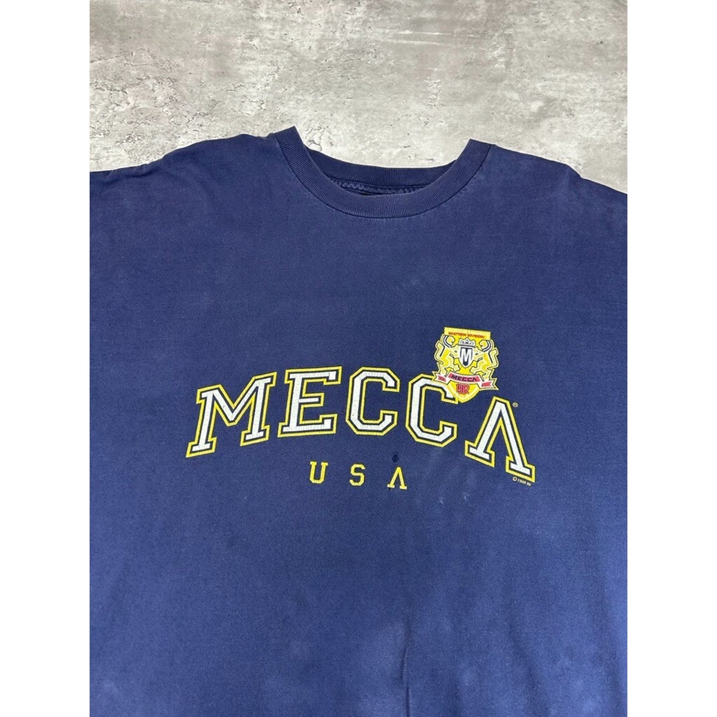 Vintage Y2K Mecca USA Graphic Spellout Long Sleeve T-Shirt Size XXL Blue