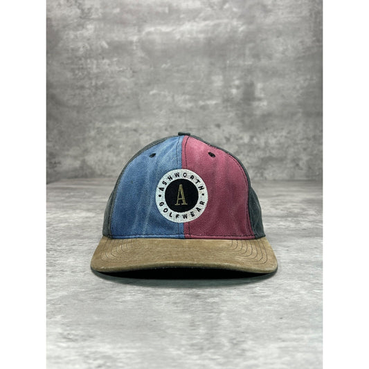 Vintage 90s Ashworth Golfewear Embroidered Logo Multicolor Strapback Hat OSFA