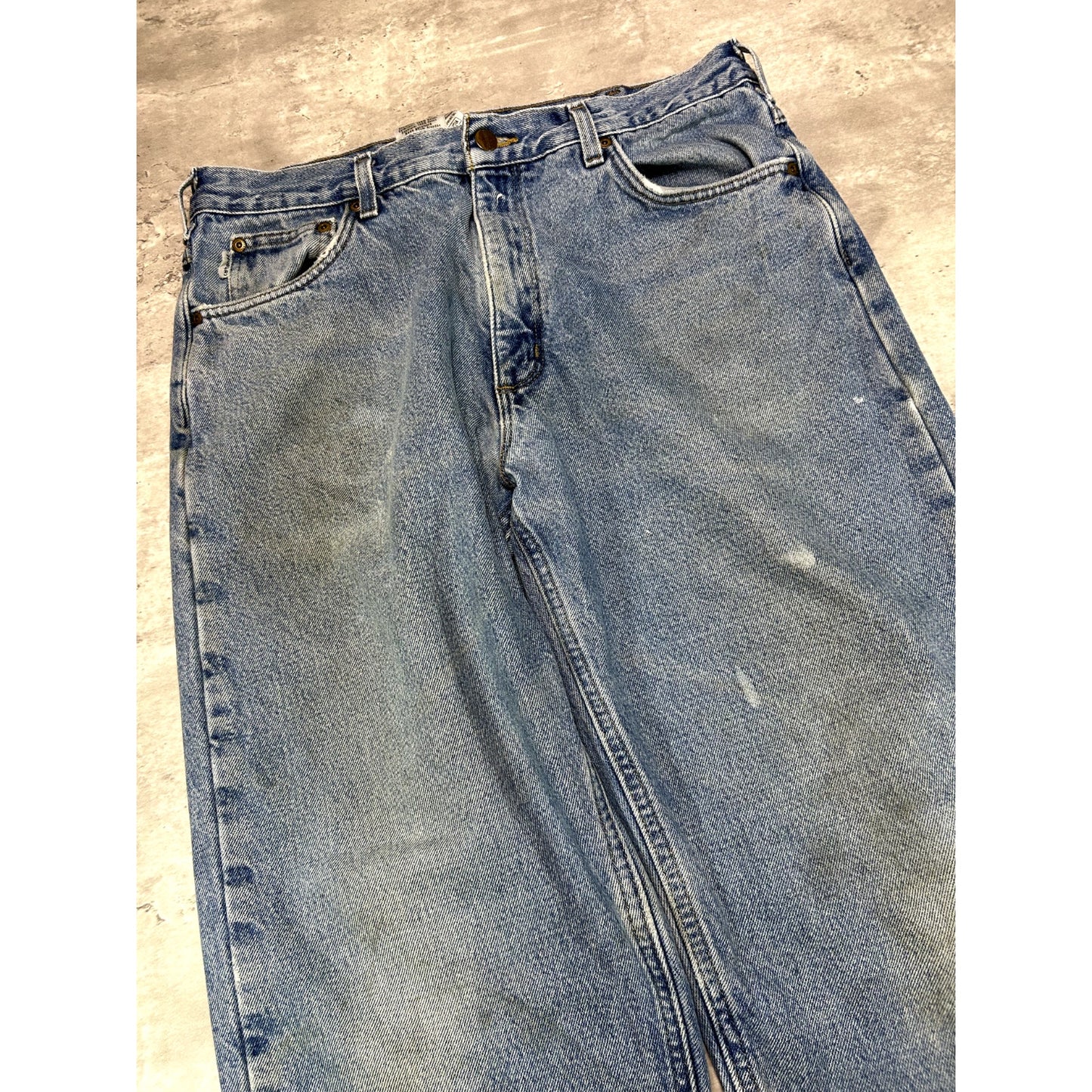 Vintage Carhartt Relaxed Fit Plaid Lined Light Wash Denim Pants Size 34W Blue