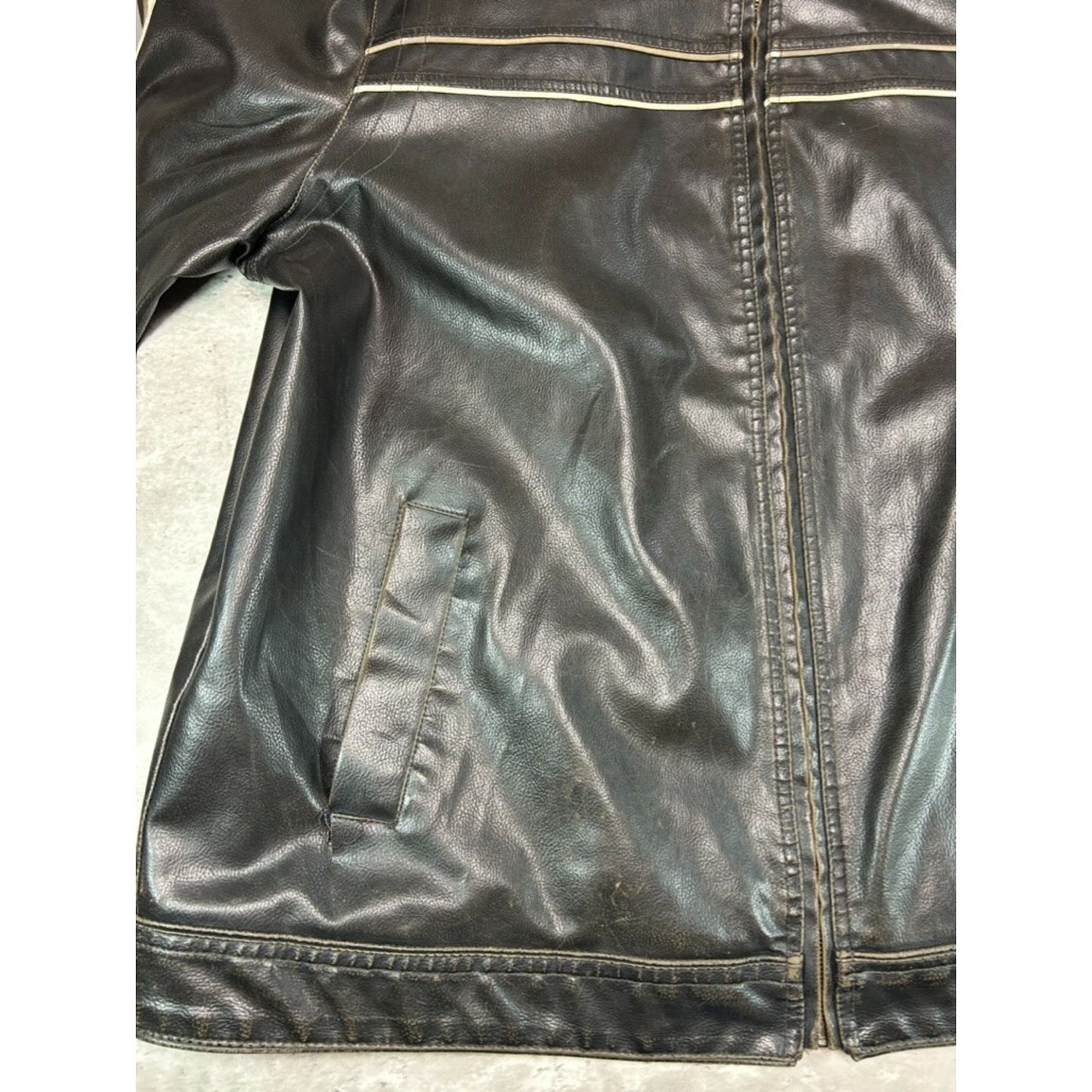 Vintage Arizona Jean Company Striped Cafe Racer Leather Jacket Size 2XLT