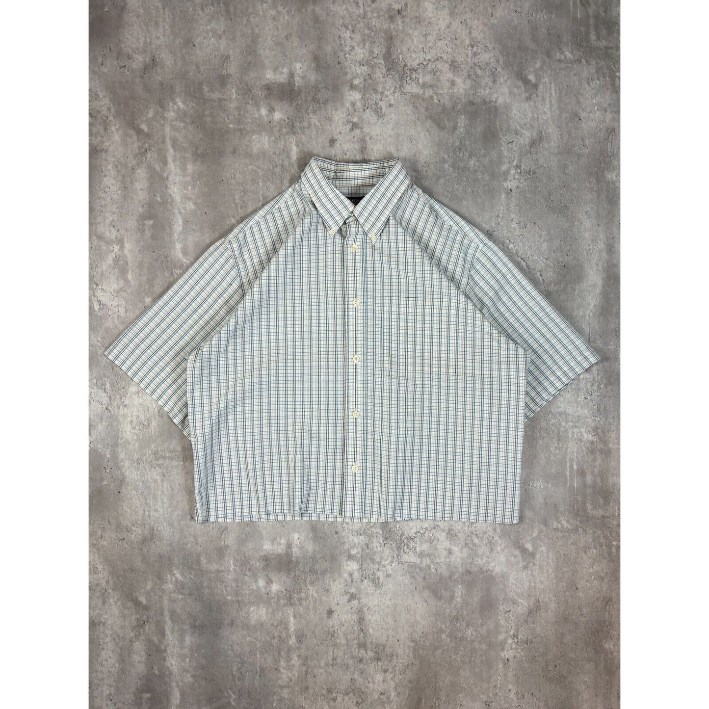 Vintage Consensus Plaid Short Sleeve Cropped Button Up Shirt Size Large