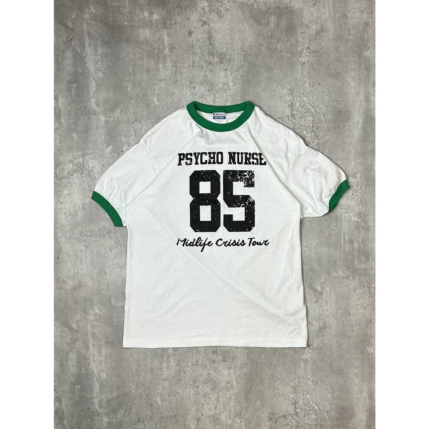 Vintage 80s Psycho Nurse Midlife Crisis Tour Ringer T-Shirt Size Large