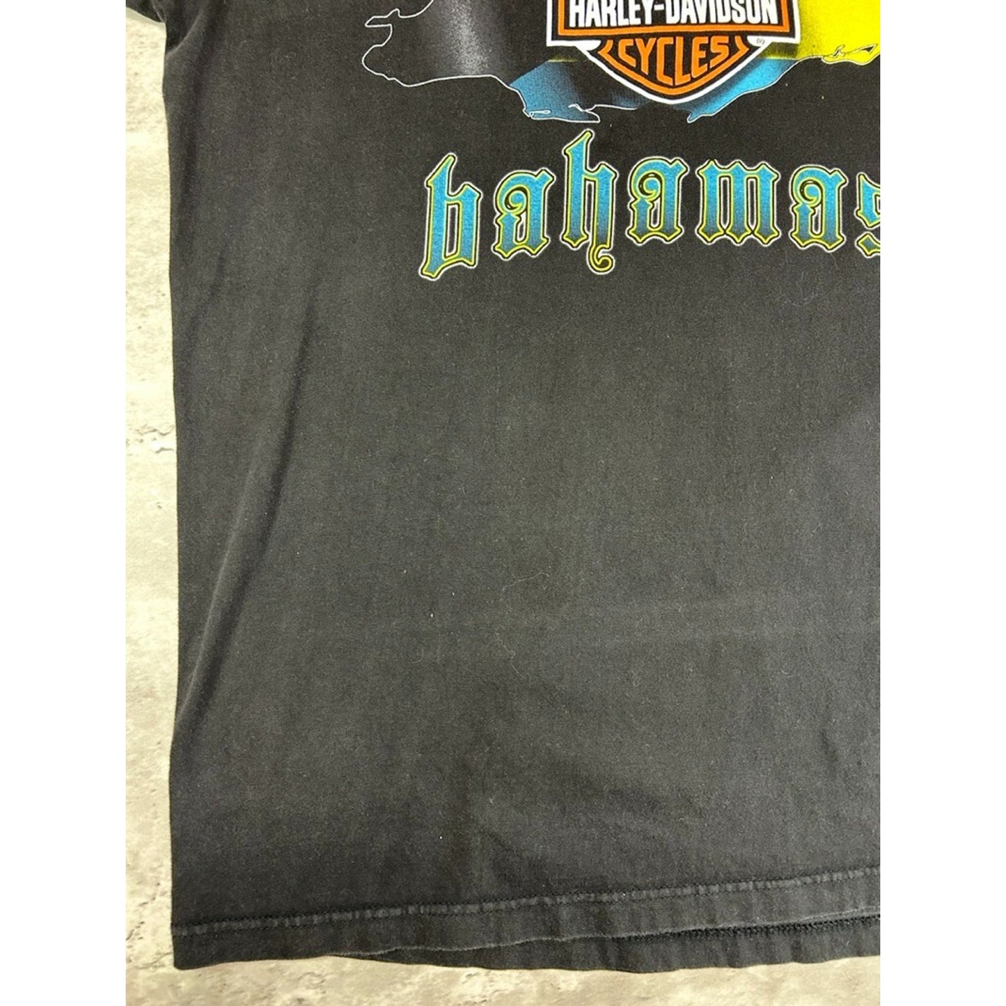 Vintage Harley Davidson Bahamas Spellout Logo Graphic T-shirt Size XL Black