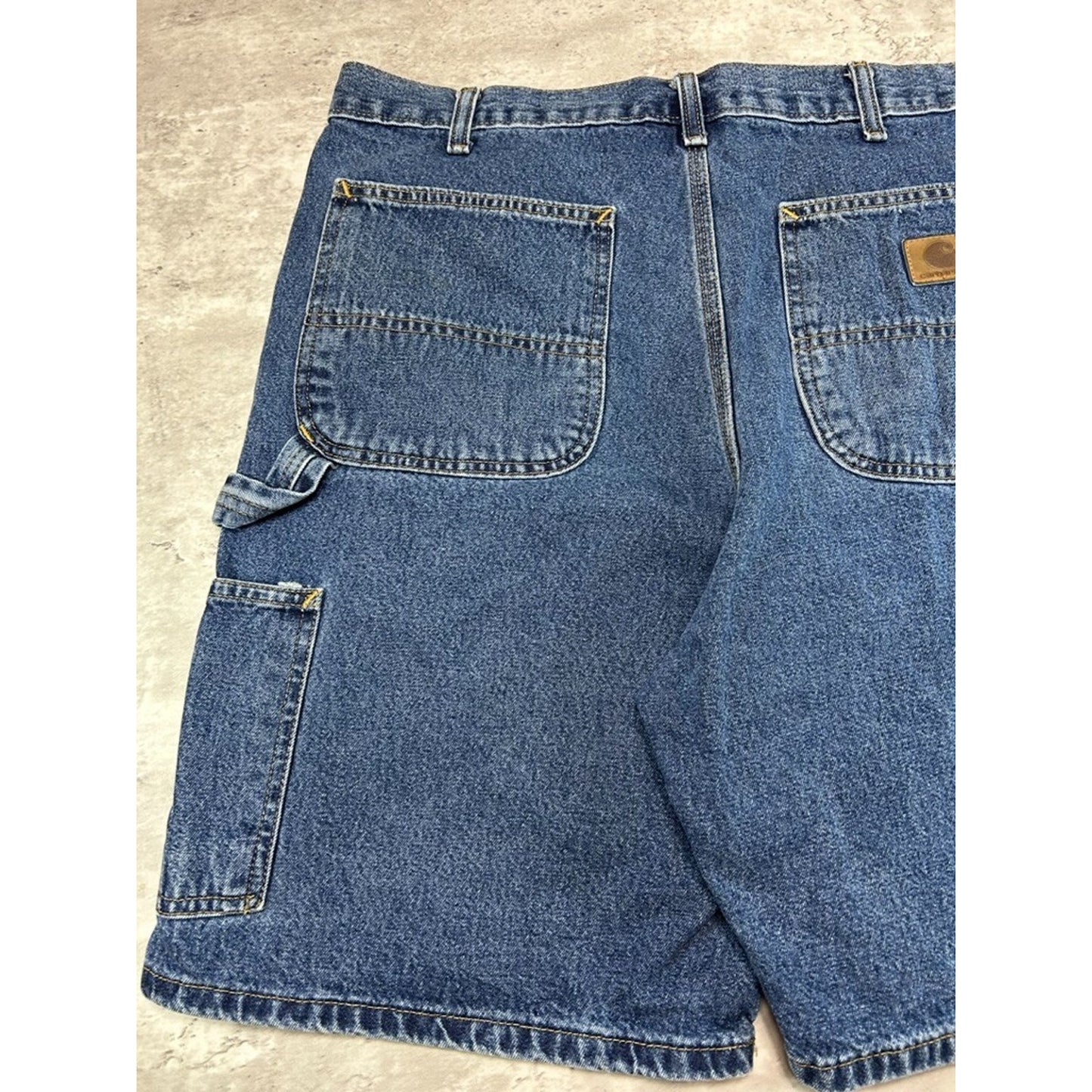 Vintage Carhartt Workwear Dark Wash Denim Carpenter Shorts Size 37 Blue