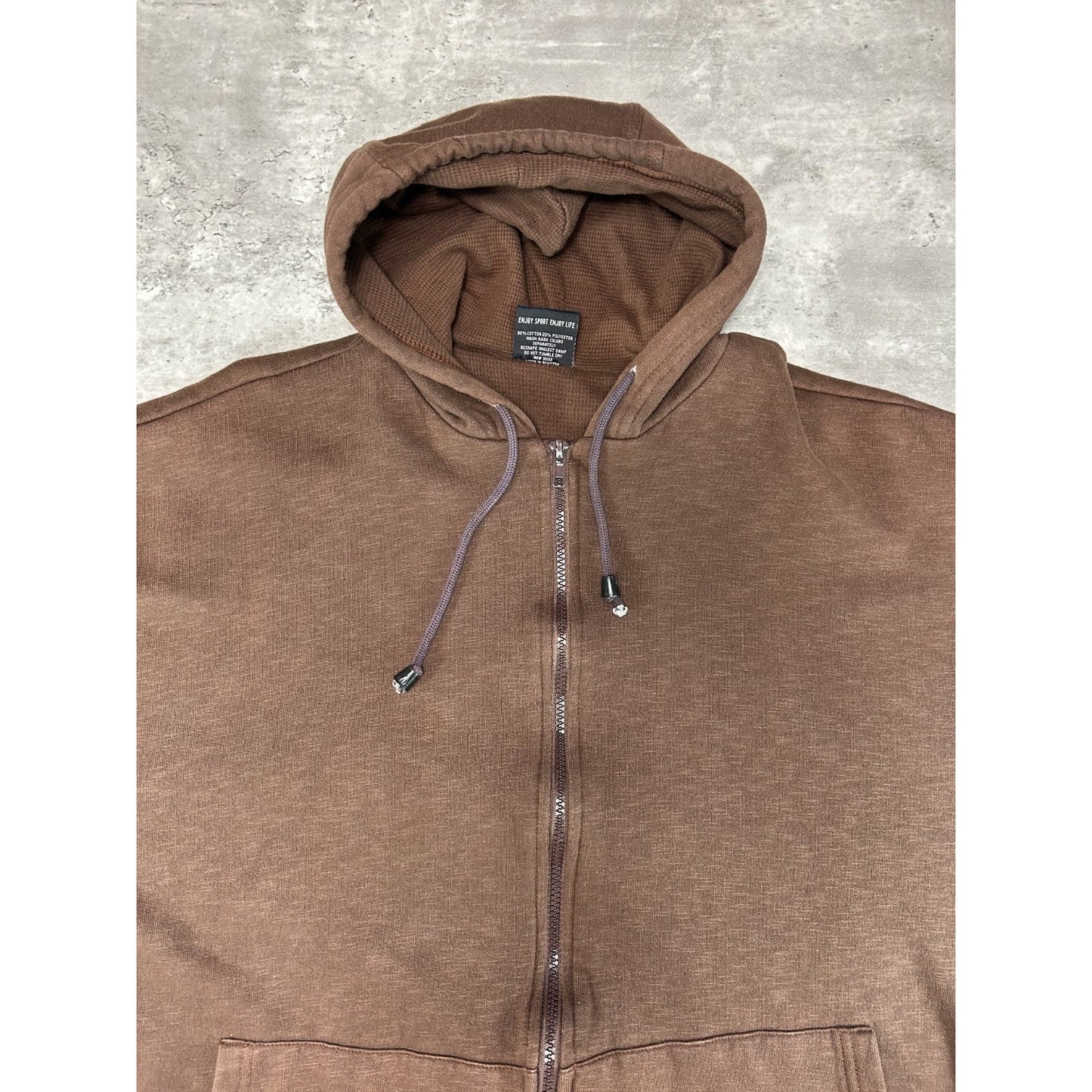 Vintage Tru-Fit Thermal Lined Full Zip Hooded Sweatshirt Size XL Brown