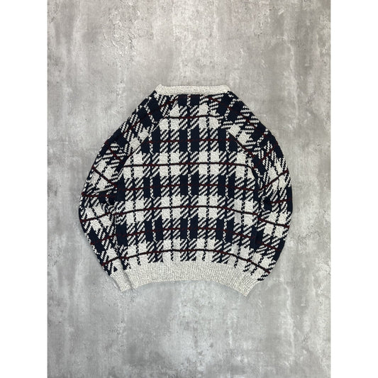 Vintage 90s Authentic Issue Plaid Print Pullover Ribbed Knit Sweater Size Large