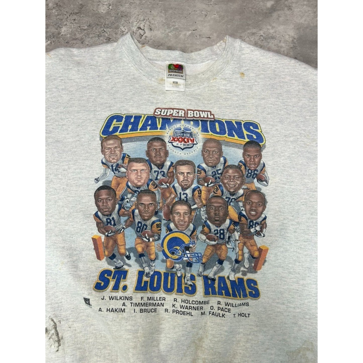 Vintage 2000 St Louis Rams NFL Super Bowl Champs Caricature Sweatshirt Size XL