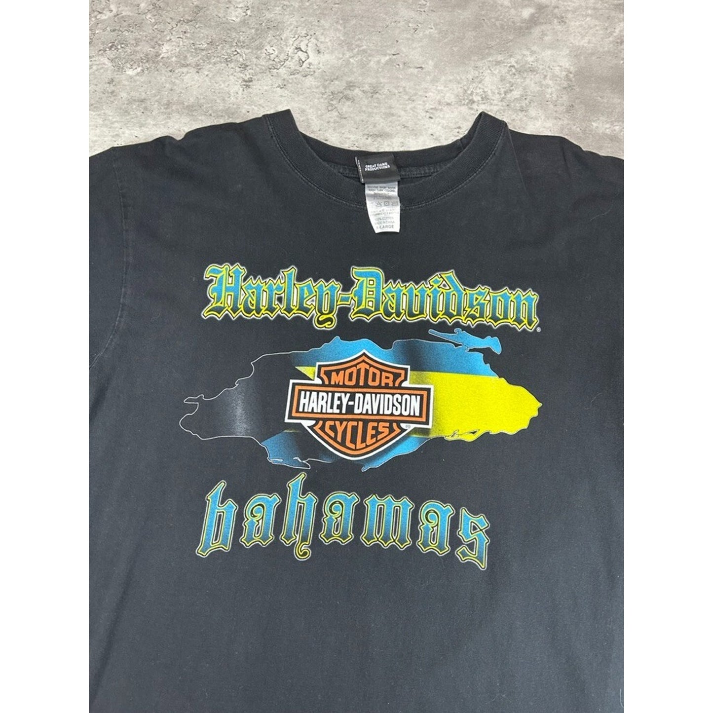 Vintage Harley Davidson Bahamas Spellout Logo Graphic T-shirt Size XL Black
