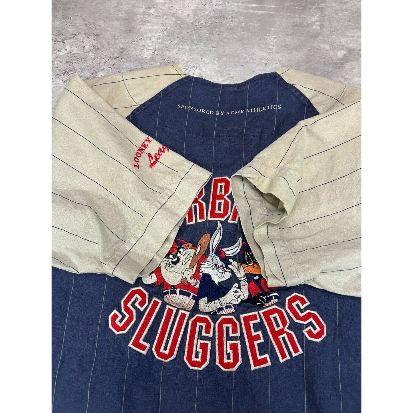 Vintage 90s Looney Tunes Embroidered Burbank Sluggers Baseball Jersey Size XL