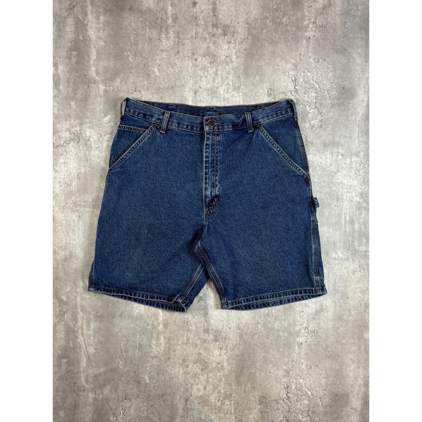 Vintage Carhartt Workwear Dark Wash Denim Carpenter Shorts Size 37 Blue
