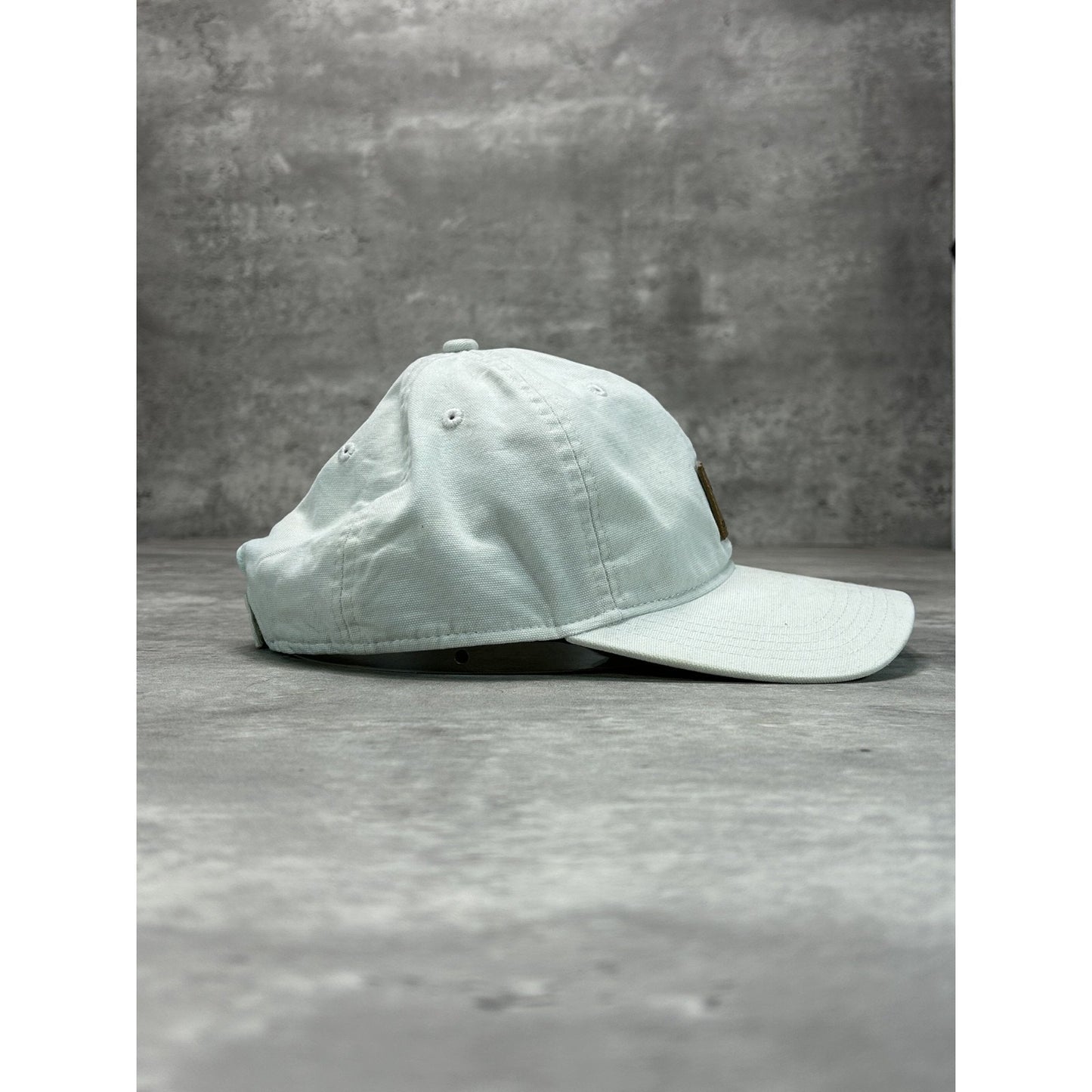Vintage Carhartt Canvas Workwear Embroidered Leather Patch Strapback Hat OSFA