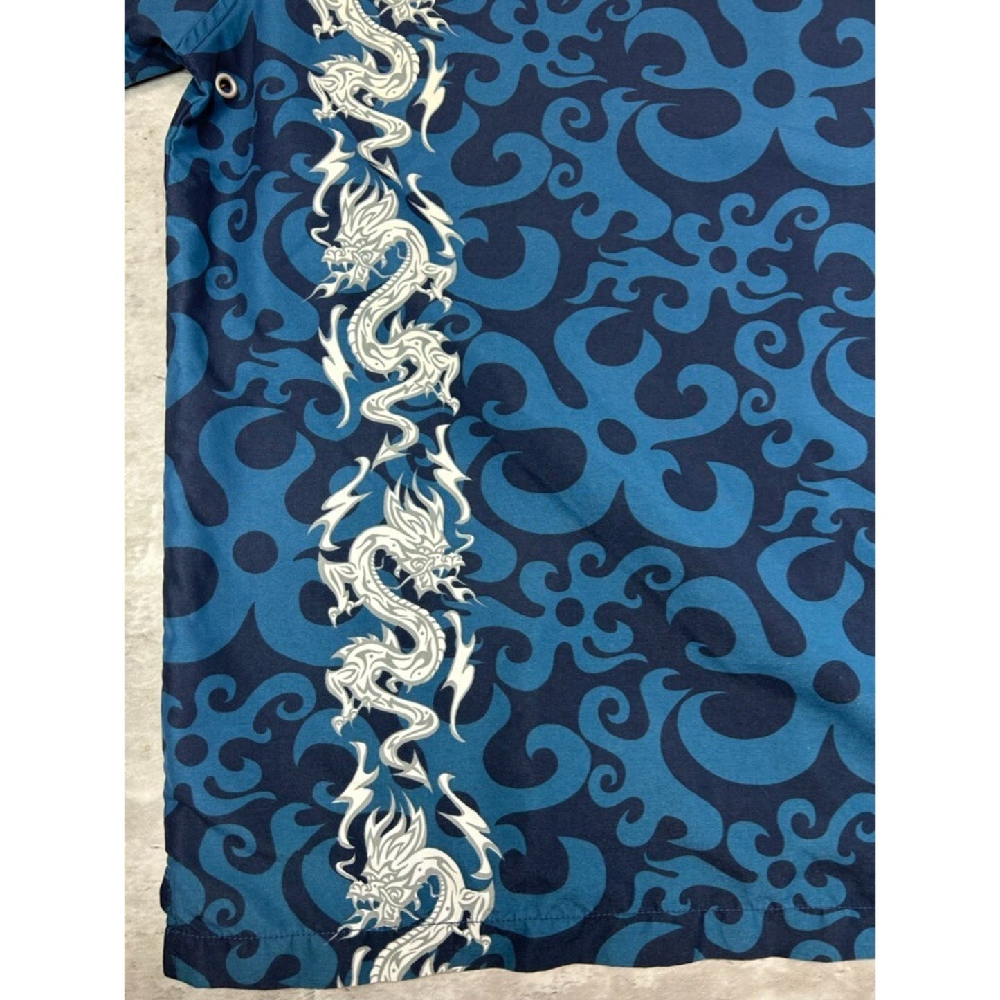 Vintage Y2K Tribal All Over Print Short Sleeve Button Up Shirt Size XL Blue