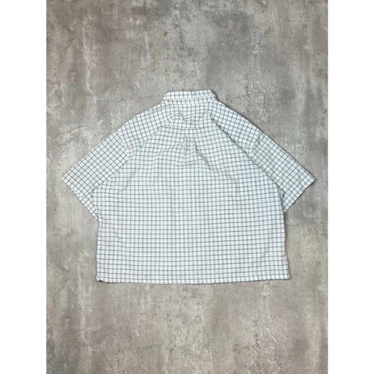 Van Heusen Plaid Print Short Sleeve Reworked Cropped Button Up Shirt Size XL