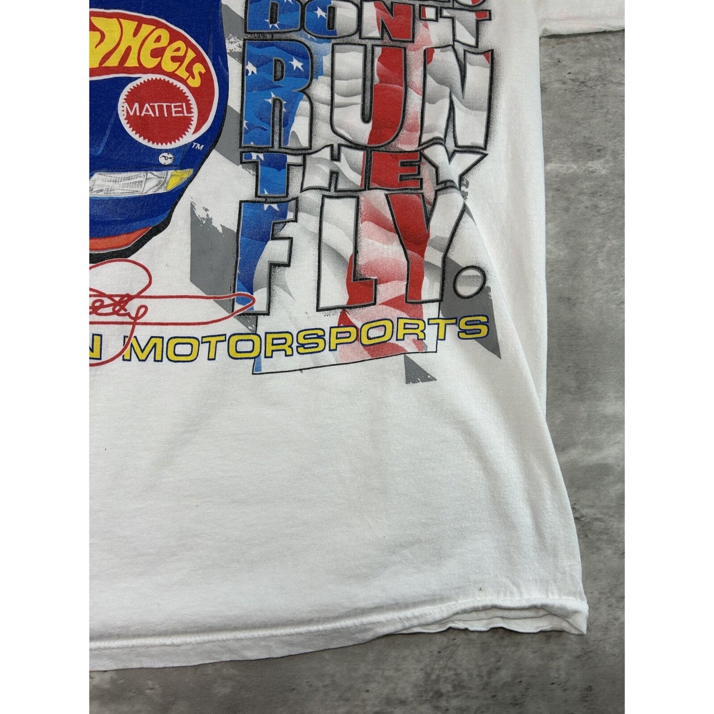 Vintage 1997 Kyle Petty #44 Nascar Spell Out Hot Wheels T-Shirt Size XL White