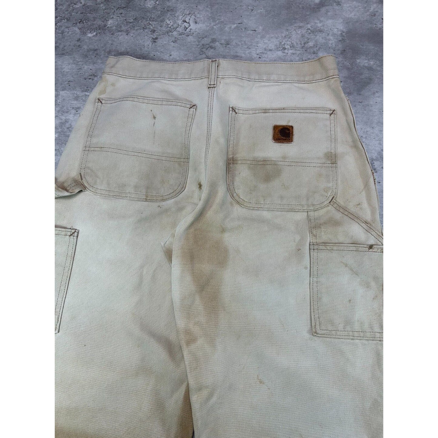 Vintage Carhartt Dungaree Fit Canvas Workwear Carpenter Pants Size 31 Beige