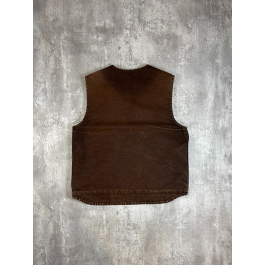 Vintage Carhartt Fleece Lined Canvas Workwear Full Zip Vest Size Large Brown