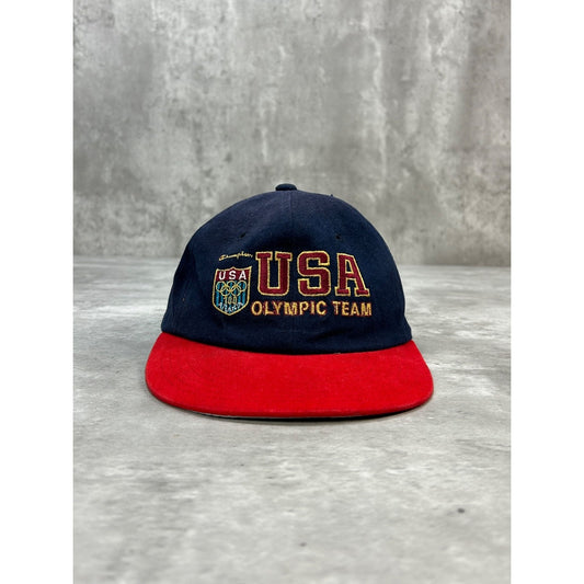 Vintage 90s USA Olympic Team Embroidered Spellout Crest Snapback Hat OSFA