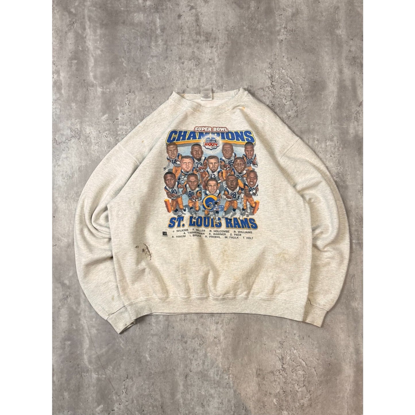 Vintage 2000 St Louis Rams NFL Super Bowl Champs Caricature Sweatshirt Size XL