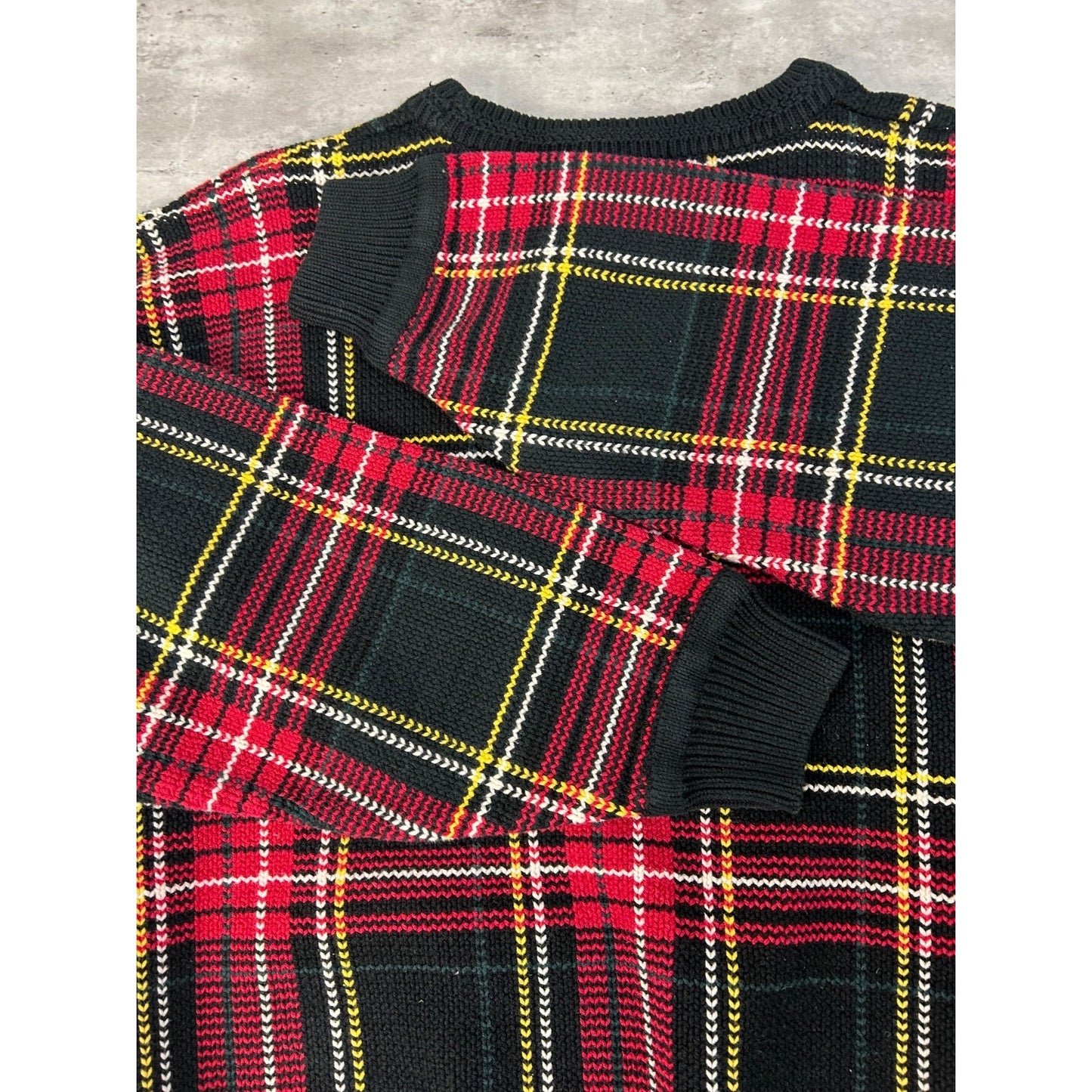 Vintage 90s Plaid Print Pullover Ribbed Knit Sweater Size Large