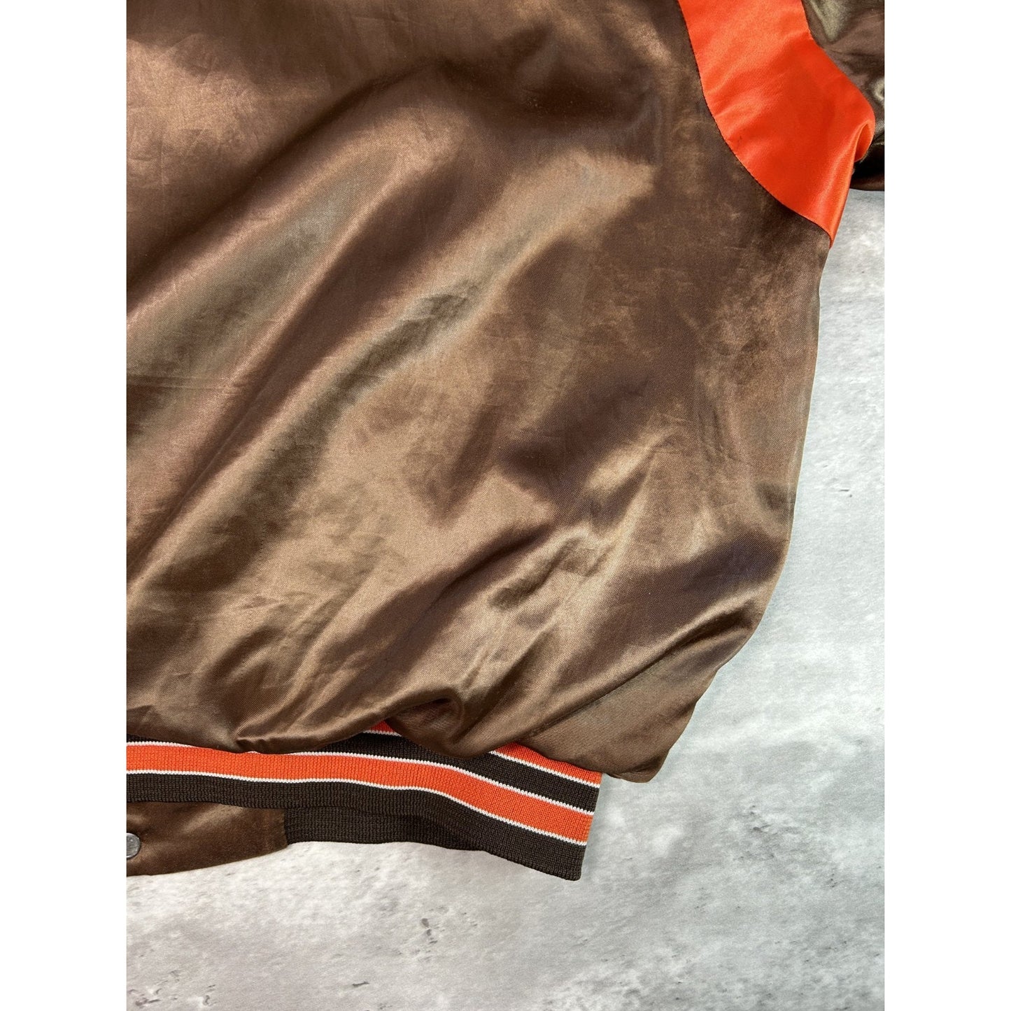 Vintage 90s Cleveland Browns NFL Embroidered Logo Satin Bomber Jacket Size Large