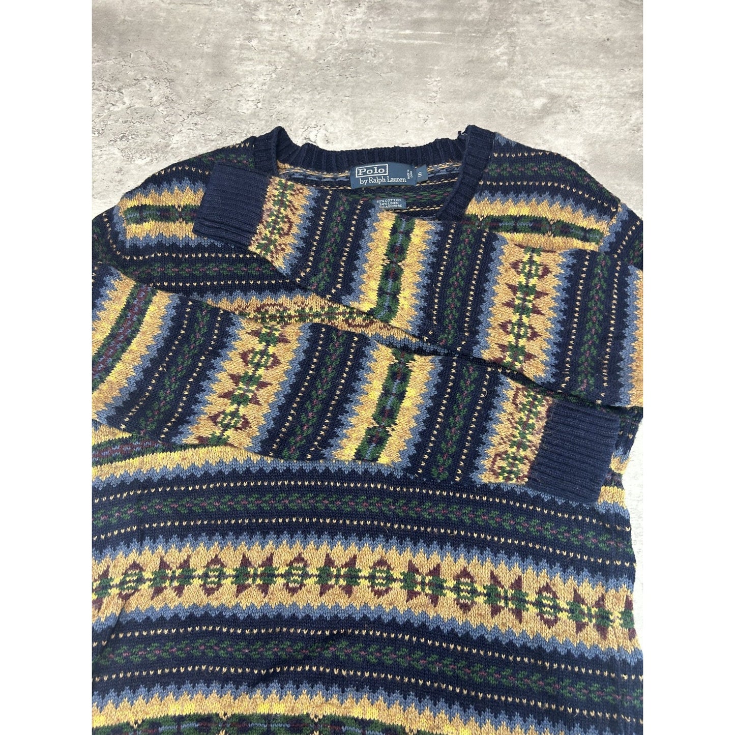 Vintage 90s Polo Ralph Lauren Abstract Striped V-Neck Knit Sweater Size Small