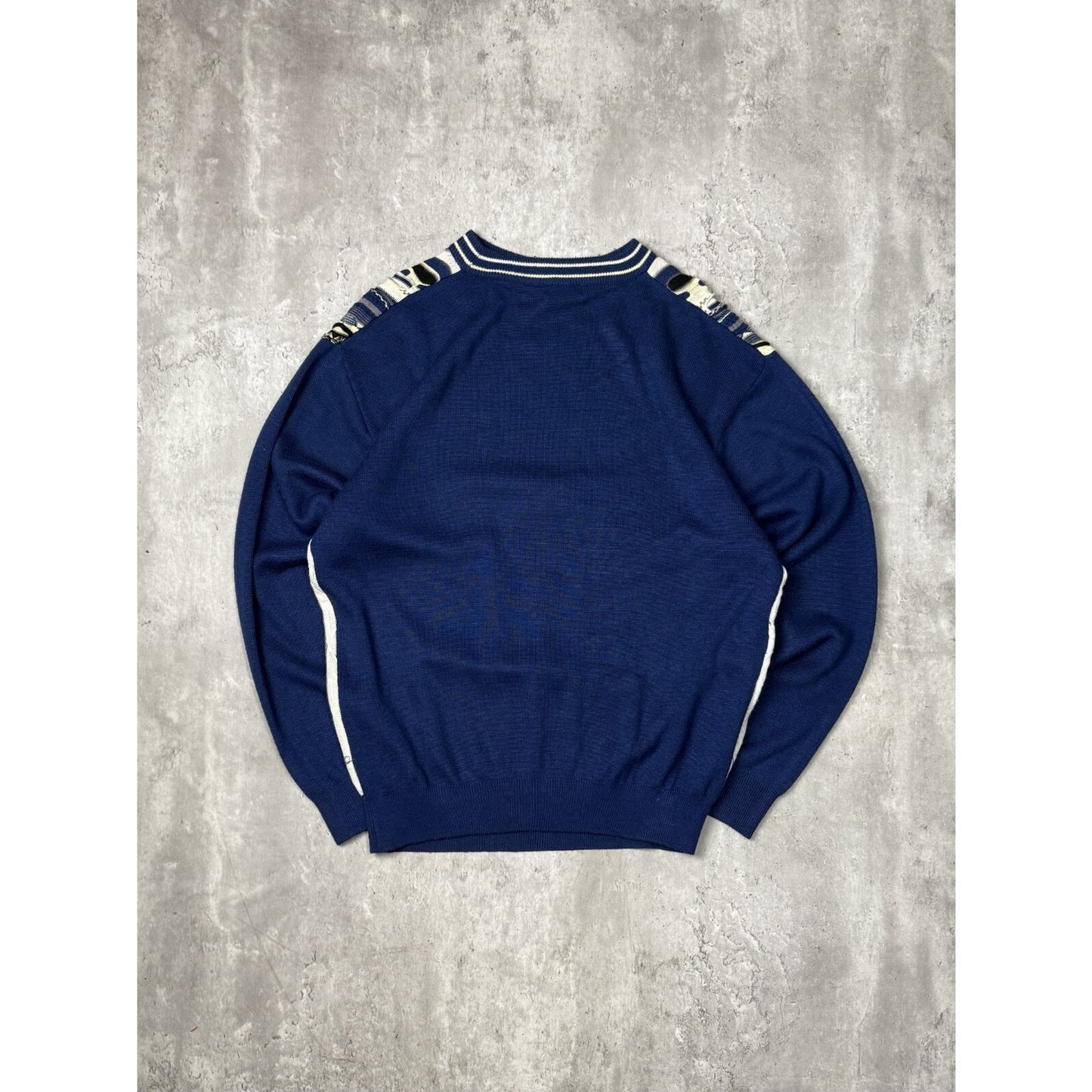 Vintage 90s Gochu Ribbed Abstract 3D Knit Sweater Size Large Blue