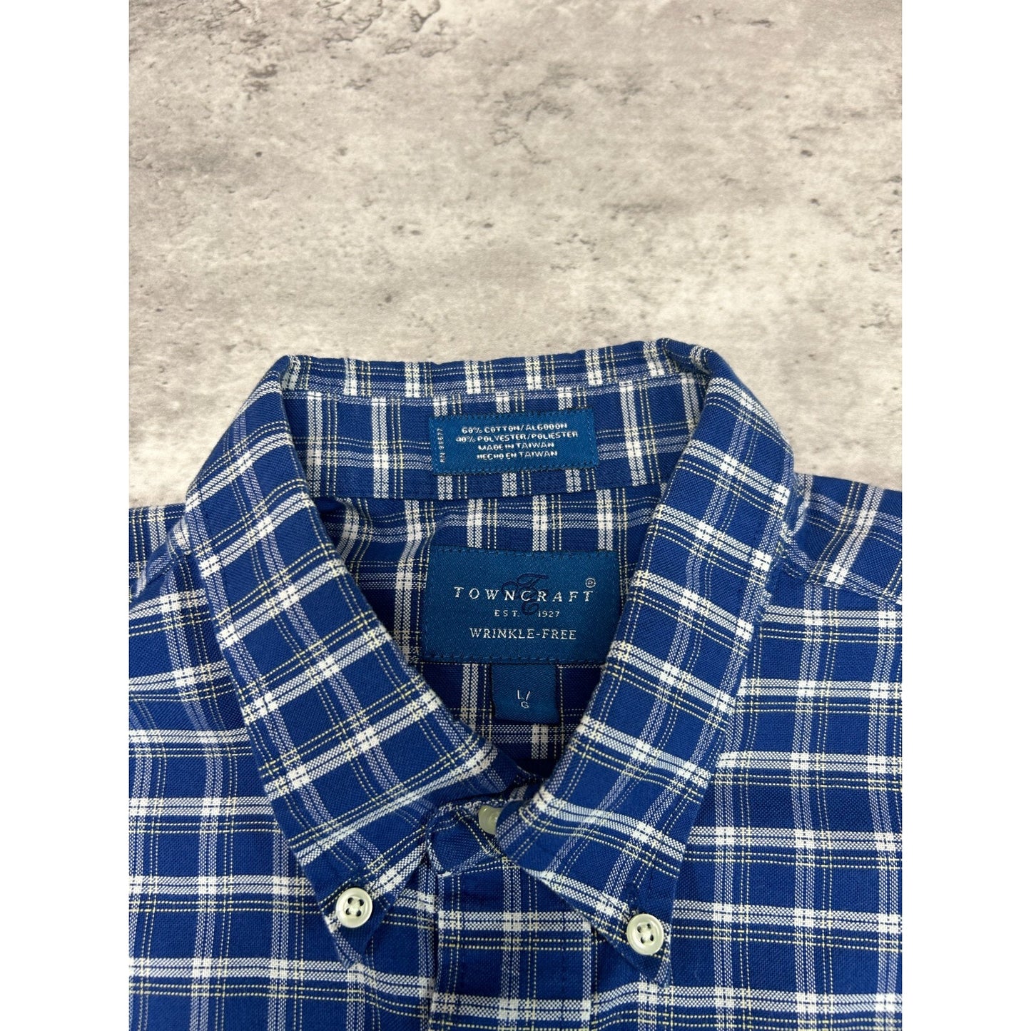 Vintage Towncraft Plaid Single Pocket Cropped Button Up Shirt Size Large Blue