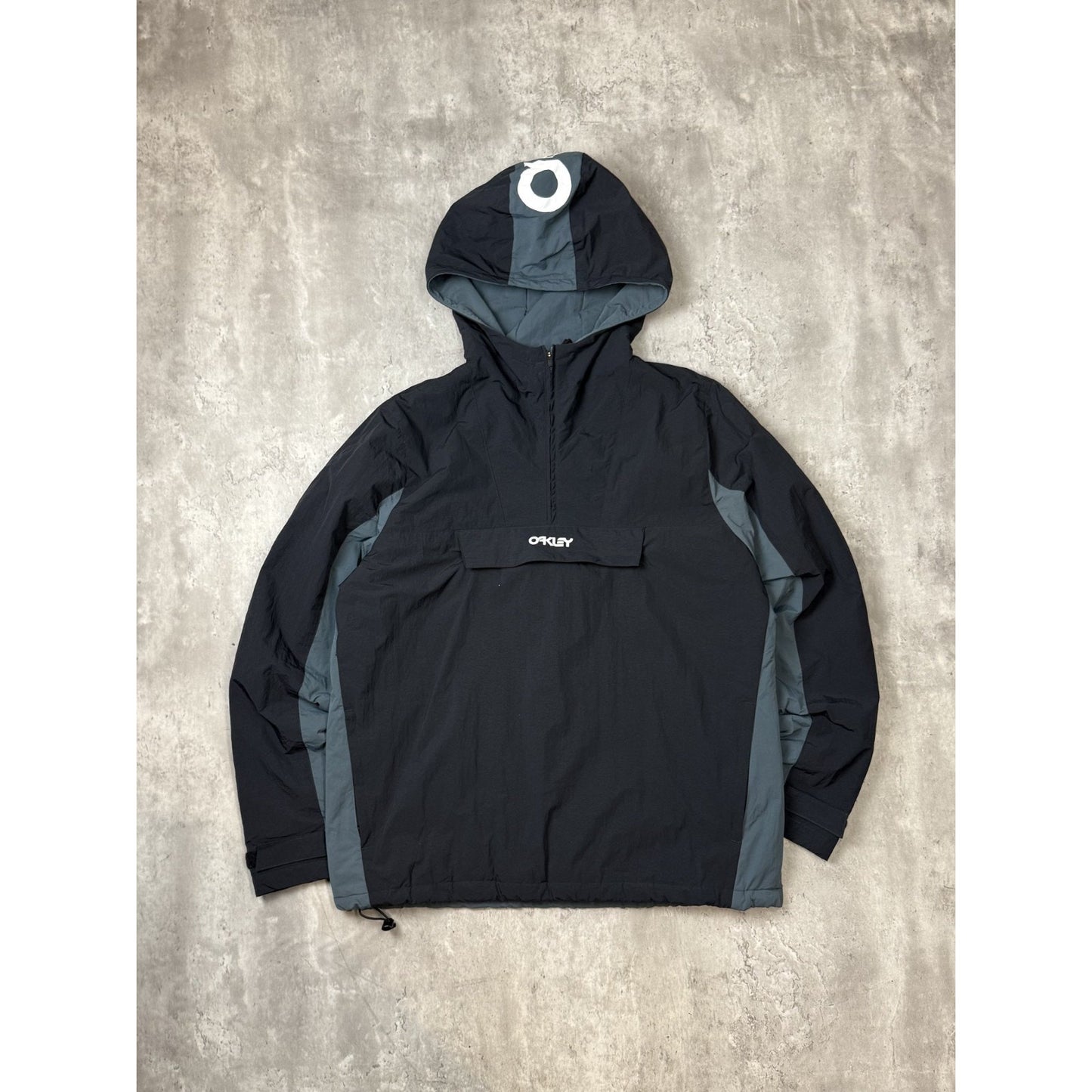 Oakley Insulated 1/4 Zip Hood Spellout Two Tone Pullover Nylon Jacket Size Large