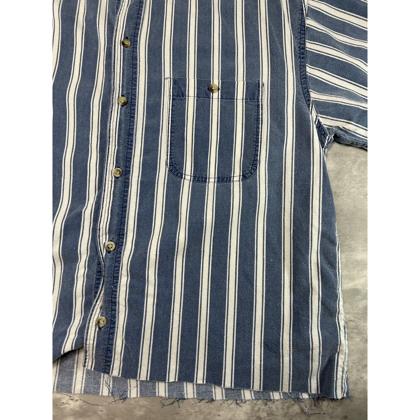 Vintage FYI Private Stock Striped Short Sleeve Cropped Button Up Shirt Sz Large