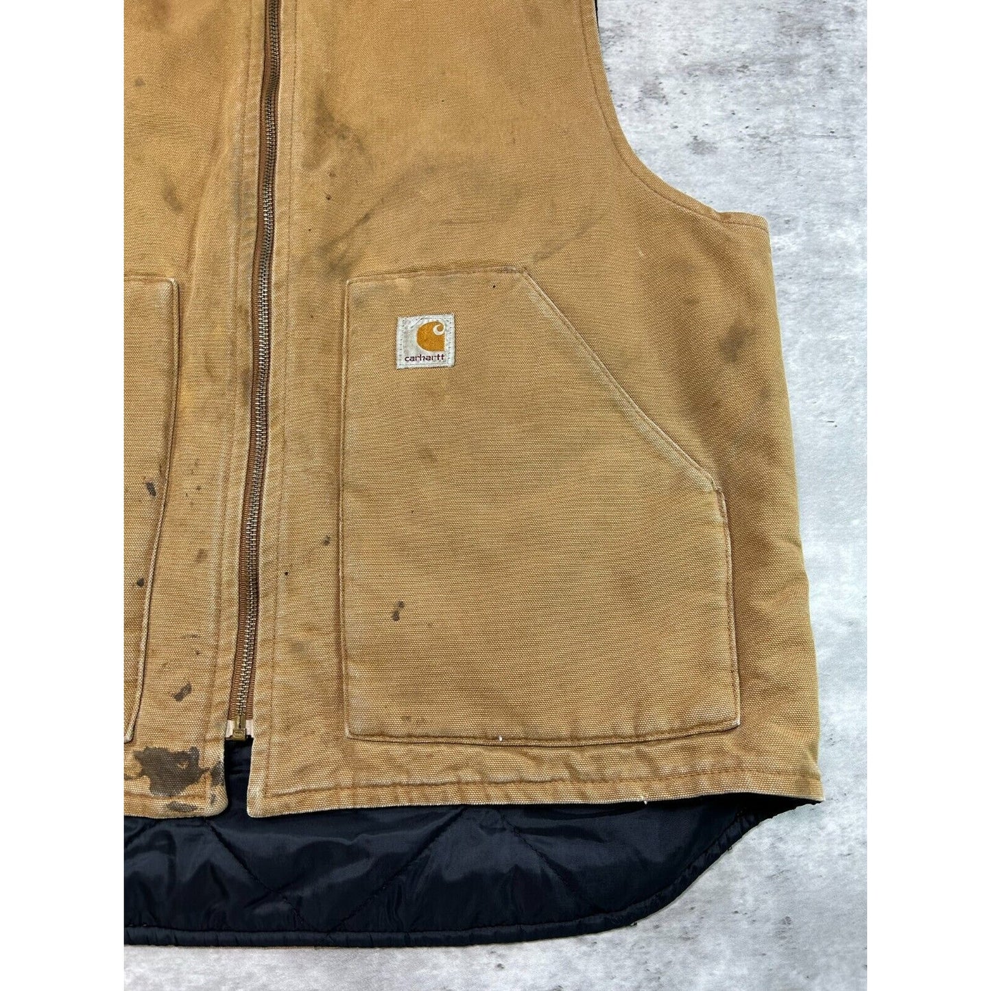 Vintage Carhartt Quilted Lined Canvas Workwear Vest Size Large Beige V01 BRN