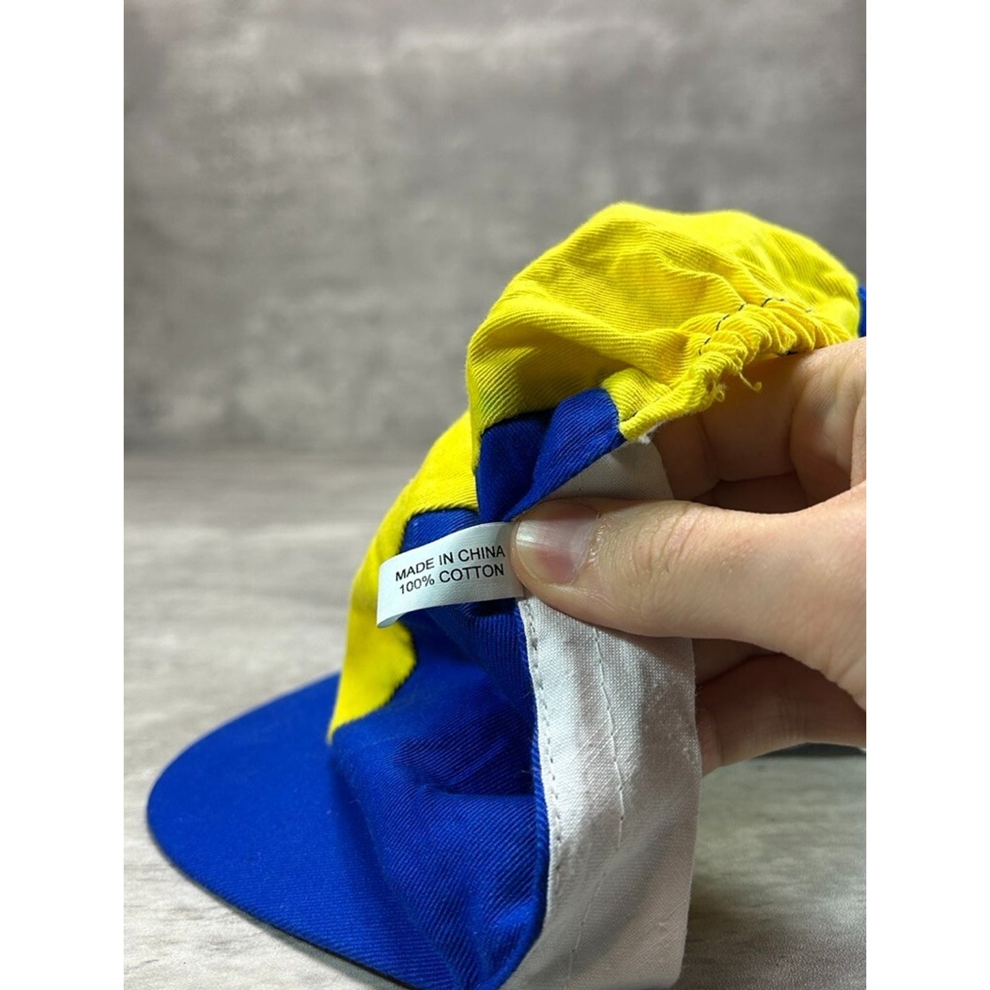 Vintage 90s Guess Waterpro Three Panel Spellout Hat OSFA Yellow/Blue