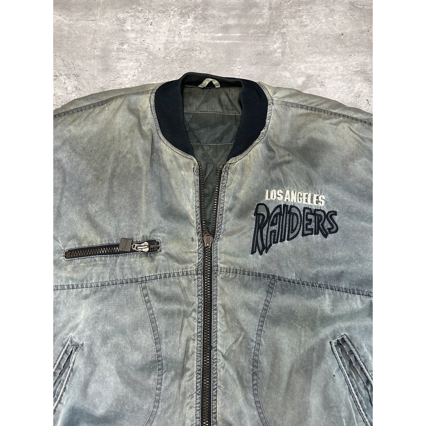 Vintage 90s Los Angeles Raiders NFL Embroidered Spellout Nylon Bomber Jacket 2XL