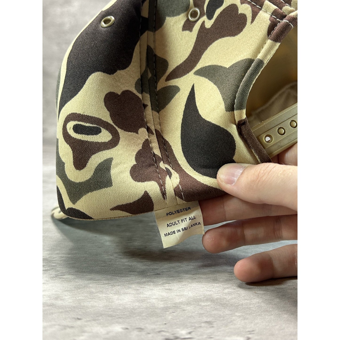 Vintage 80s Marshall County Tire Duck Camo Graphic Snapback Hat OSFA Beige