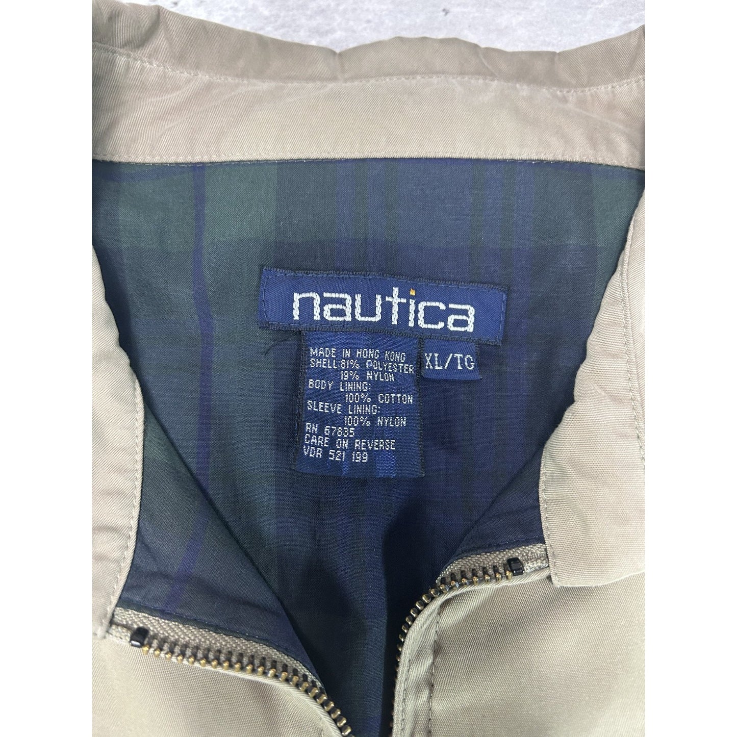 Vintage 90s Nautica Embroidered Full Zip Harrington Jacket Size XL Beige