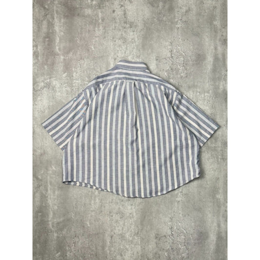 Vintage Mikael York Striped Short Sleeve Reworked Cropped Button Up Shirt Sz XL