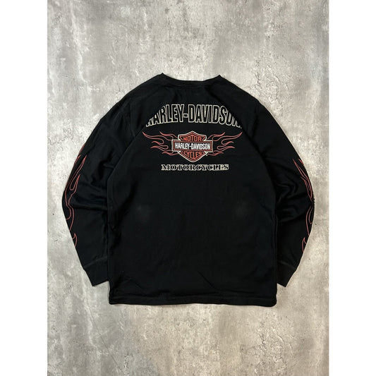 Vintage Harley Davidson Classic Logo Flame Print Long Sleeve T-Shirt Size Medium