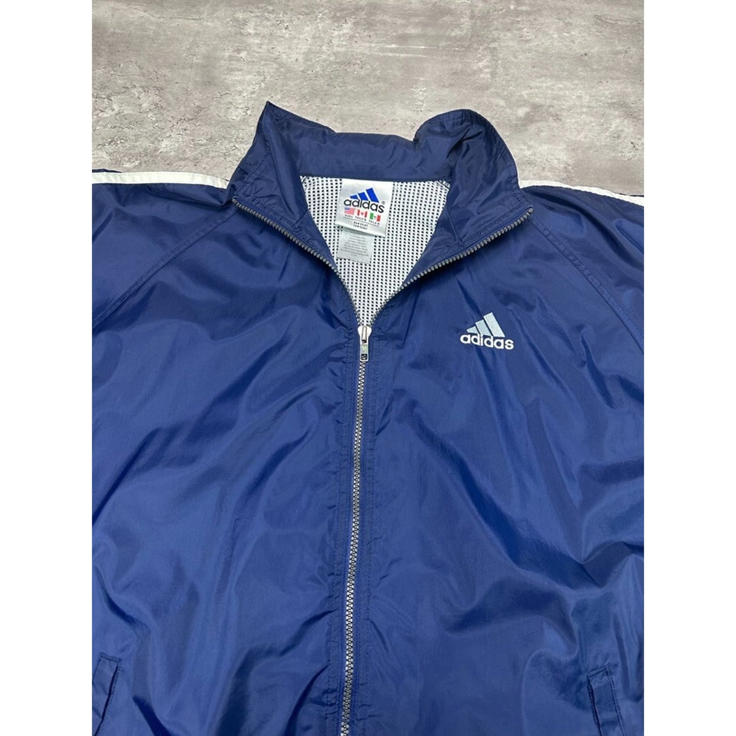 Vintage 90s Adidas Embroidered Logo Nylon Windbreaker Jacket Size Large Blue