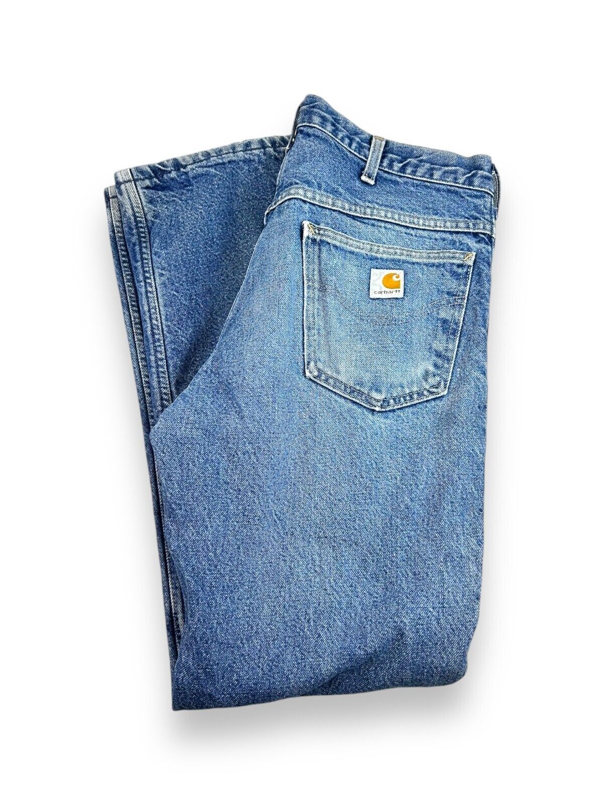 Vintage Carhartt Plaid Lined Dark Wash Denim Work Wear Pants Size 34W Blue