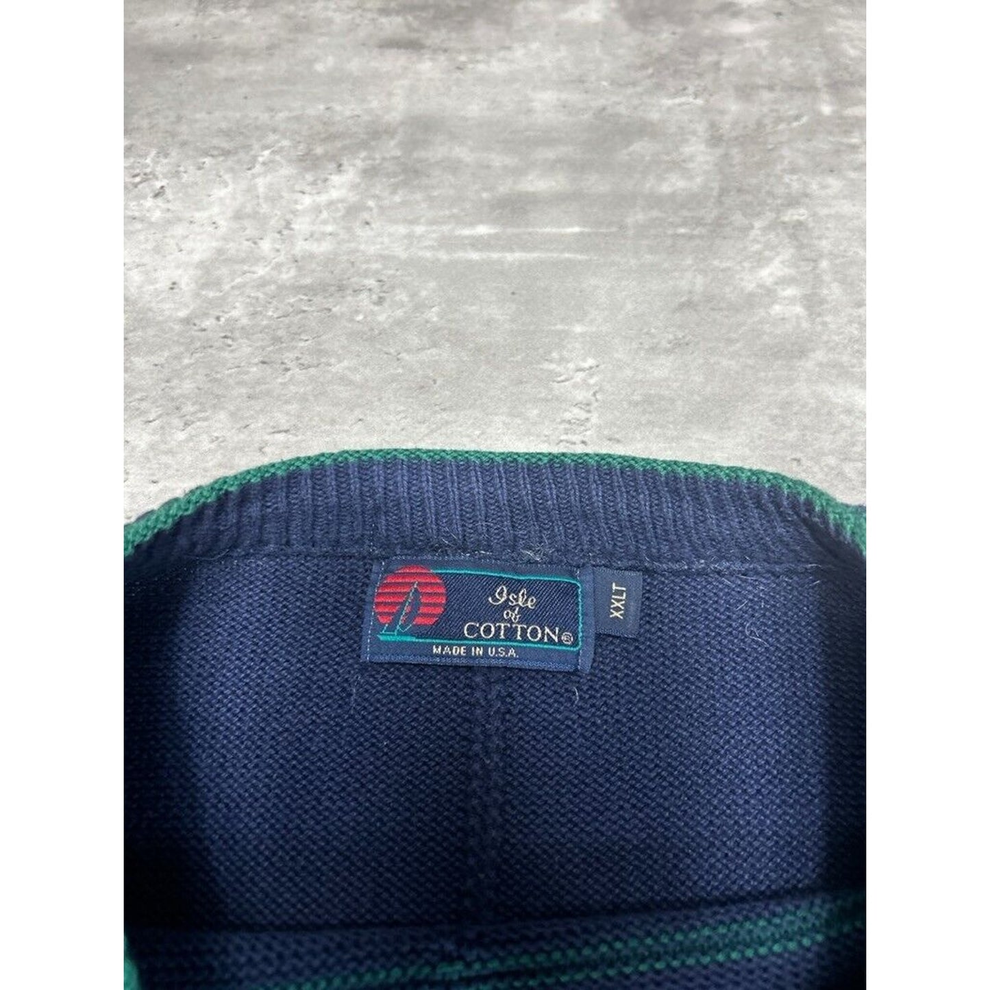 Vintage 90s Isle Of Cotton Checkered Print Pullover Knit Sweater Size XXL Blue