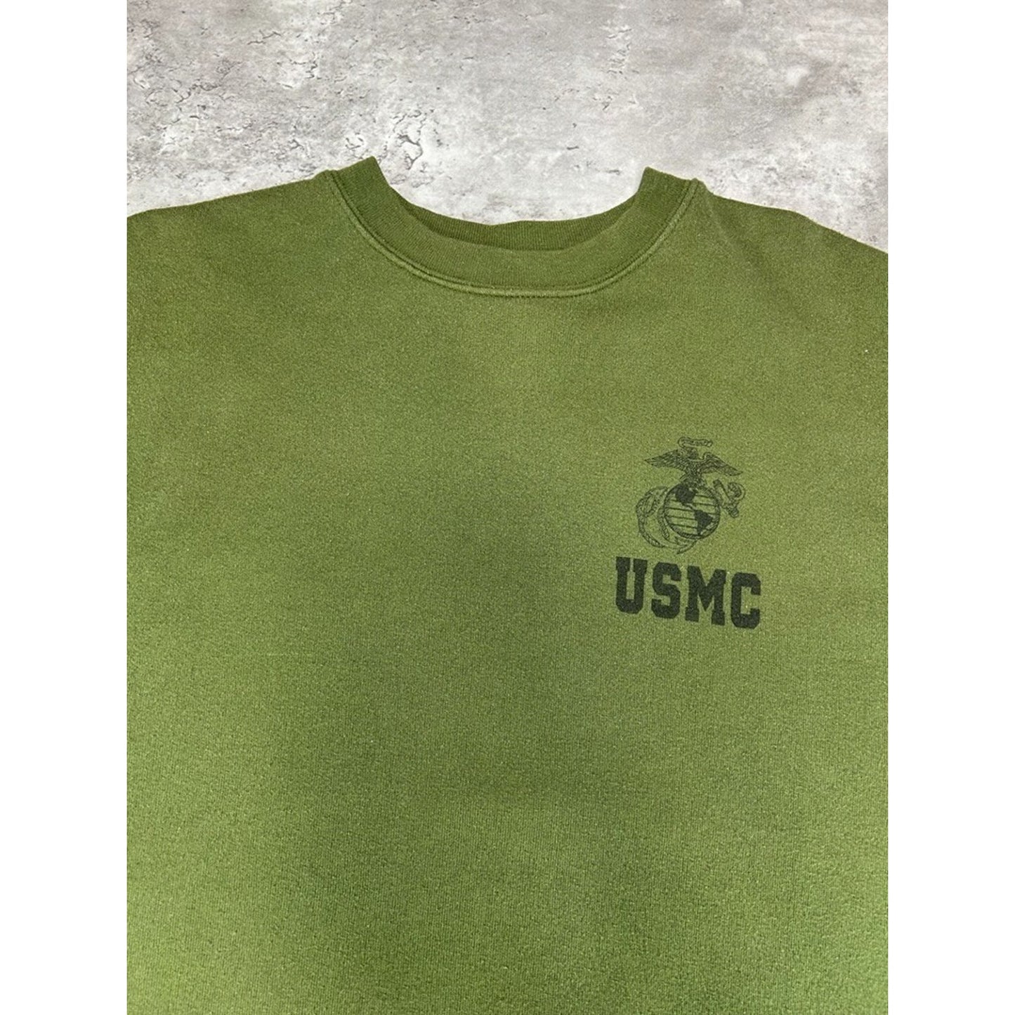 Vintage USMC Graphic Crest Spellout Pullover Sweatshirt Size Medium Green